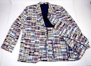 Vintage Patchwork Sport Coat Blazer Grant Thomas Size 40-42 80s Cotton Blend - Picture 1 of 14
