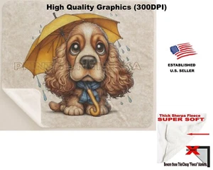 DigiPups Cocker Spaniel Hund Regenschirm Cartoon Sherpa Fleece Überwurf Decke - Bild 1 von 6