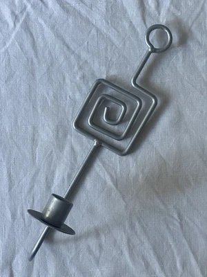 Vintage 1990s Modern Silver Coloured Wall Hung Candle Sconce - Image 1 of 3
