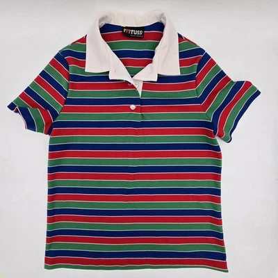 Vintage Striped Polo Shirt Women Union made Sports Russ Togs Inc Blue Red Green - Image 1 of 4