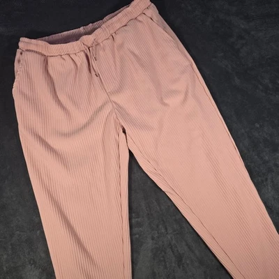 BoohooMAN XL 粉色打褶灯芯绒裤子弹性腰围抽绳休闲 — 第 1/4 张图片