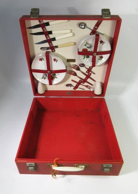 Vintage Brexton Picnic Set For Two in Red Case 50s 60s Style - Incomplete - Image 1 of 4
