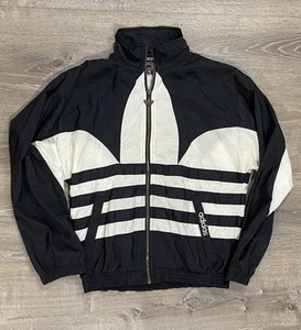 Chaqueta de Pista Vintage Adidas Originales Big Trefoil Negra Blanca Talla Pequeña 2 Caras - Imagen 1 de 12