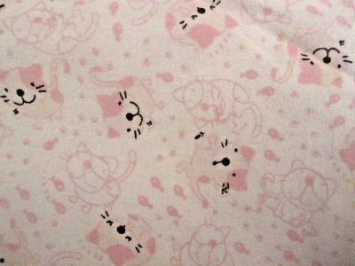 Cotton Light Weight Flannel Fabric  pink cats on white 1yd x 42 - Image 1 of 4
