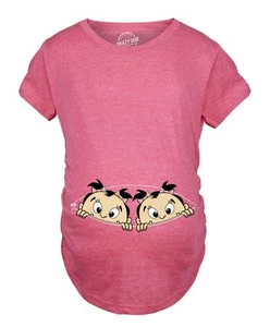 Maternity Peeking Twin Girls T Shirt Cute Adorable Pregnancy Tee For Mom To Be - Picture 1 of 9