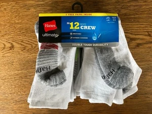 Hanes Boys L Crew Socks 12-Pack Cushioned Durable Reinforced Heel Toe White NWT - Picture 1 of 10