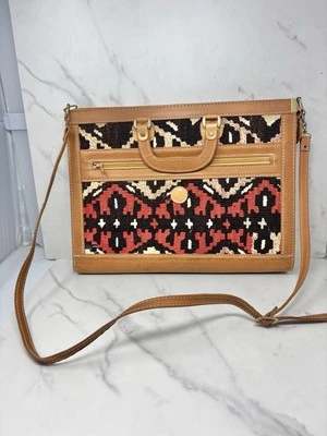 Messenger Briefcase Laptop Bag Genuine Leather Wool Kilim Shoulder Crossbody - Image 1 of 4