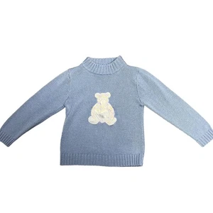 Vintage Heart Patch Place Girls Blue Bear Knit Sweater Size 5/6 - Picture 1 of 11