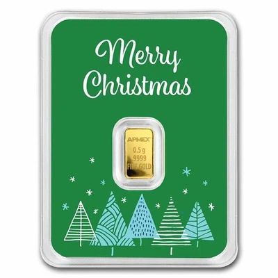1/2 gram Gold Bar - APMEX (w/Green Merry Christmas Card, In TEP) - Image 1 of 4