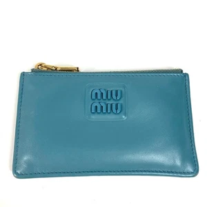 MIUMIU 5MB060 Logo Wallet Coin Case Blue - Picture 1 of 12