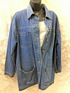 Denim chore Jacket med. Blue jean Barn Coat ride retro vintage work Cabincreek  - Picture 1 of 9