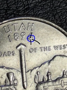 2007-P 25c Utah State Quarter DIE CHIP Error Uncirculated + Details Chipped 6 - Picture 1 of 15
