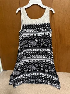 Mudd Lace Handkerchief-Hem Sleeveless Black White Print Dress Girls Size 14 - Picture 1 of 13