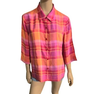 JOSEPHINE CHAUS Vivid Plaid 100% Silk Button-up Relaxed Oversized Blouse LARGE - Picture 1 of 12