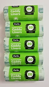 100 Beutel x 15 Liter biologisch abbaubare Caddy Müllbeutel kompostierbar Bindegriff Purio. - Bild 1 von 3