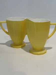 Vintage Bright Yellow Platonite Hazel Atlas Creamer and Sugar Set - Picture 1 of 10