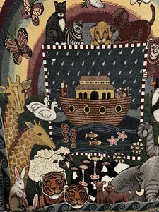 Vintage American Weavers Noah's Ark 60" x 50" Fringe Throw Blanket Wall Hanging - Picture 1 of 6