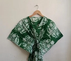 Indian Green Large Palm Tree Cotton Kaftan Women's Clothing kaftan Night Maxi US - Picture 1 of 3