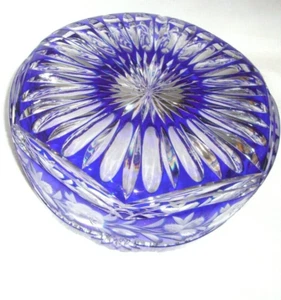 MINTY Large 8 1/4 " Vintage HEAVY LEAD CRYSTAL CUT GLASS Cobalt Blue Clear BOWL - Picture 1 of 12