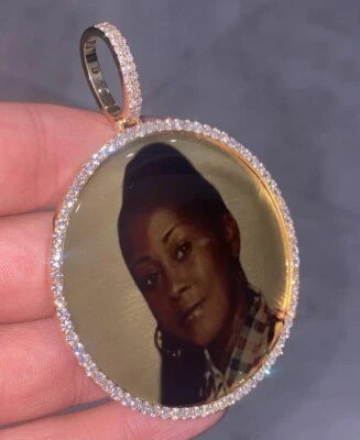 Hombres Diamante Natural Disco Memoria Foto Colgante RIP Real 925 Plata Rapero Joyería Foto 1 de 4
