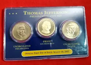 Thomas Jefferson 2007 First Day Issue Presidential Dollar $1 Coin Set - P,D,S - Picture 1 of 4