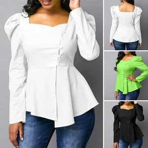 ZANZEA UK Women Long Sleeve Square Neck Tops Slim Swing Shirt Party Gown Blouse