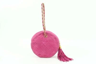 Bolso sin asas Chanel rosa acolchado gamuza flecos borla redondo con cadena 88cz425s Foto 1 de 4