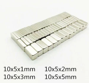 10mm x 5mm x 1/2/3/5mm Strip Block Cuboid Magnets Rare Earth Neodymium N48 - Picture 1 of 5