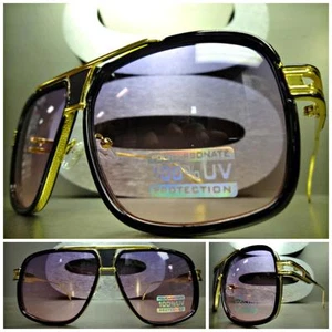 CLASSIC VINTAGE RETRO Style SUN GLASSES SHADES Black Gold Frame Purple Pink Lens - Picture 1 of 10