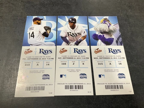TAMPA BAY RAYS 2013 TICKET STUB 9/20/13-9/21/13-9/23/13 VS ORIOLES Cover