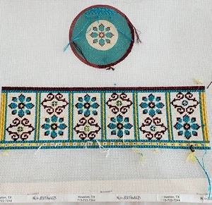 Started Handpainted Needlepoint Canvas TRINKET BOX by Funda Scully R-34 E 3¼ Dia - Picture 1 of 16