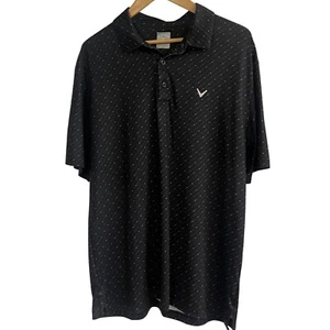 Men's Callaway Opti Dry Black Large Geometric Short Sleeve Polo Golf Preppy - Picture 1 of 4