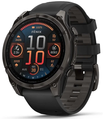 Smartwatch Garmin fenix 8 47 mm safira cinza carbono titânio com banco de energia - Imagem 1 de 4