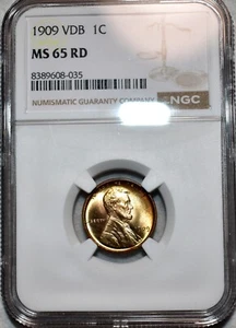 NGC MS-65 RD 1909-P VDB Lincoln centesimo, ruota del carrello, rosso pieno, gemma PQ! - Foto 1 di 2