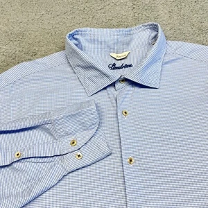 Stenstroms Shirt Men XL Fitted Body 100% Cotton Light Blue Checkered Casual - Picture 1 of 21