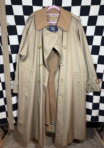 Burberrys' London Vintage Uomo Tan Trench Cappotto Fodera Lana Rimovibile Tg 46R
