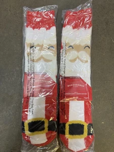 2 PAIR, WONDERSHOP MEN'S COZY SUPER SOFT CREW SOCKS, CHRISTMAS SANTA CLAUS - Picture 1 of 1
