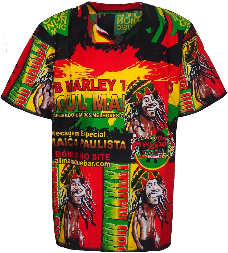 Hommes Femme Bob Marley Col V Chemise/T-Shirt Jamaican Reggae Africaine Style - Photo 1/1