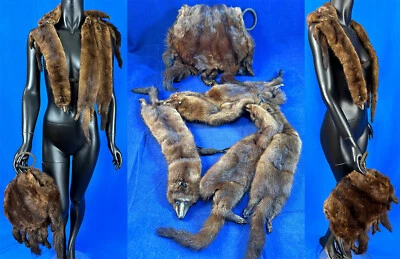 Vintage 1940s Brown Stone Marten Mink Fur Stole Scarf Winter Wrap & Muff Set - Image 1 of 4