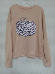 Blusa Suéter Mujer Leopardo Calabaza Gráfico Manga Larga Beige/Rosa Talla XL Nueva - Imagen 1 de 6