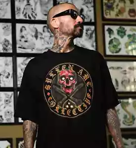 Sullen Clothing "RED SKULL BADGE" Mens tee Art Collective tattoo Black - Picture 1 of 4