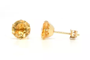9ct Gold Citrine Studs 6mm Round earrings Gift Boxed Made in UK - Picture 1 of 5