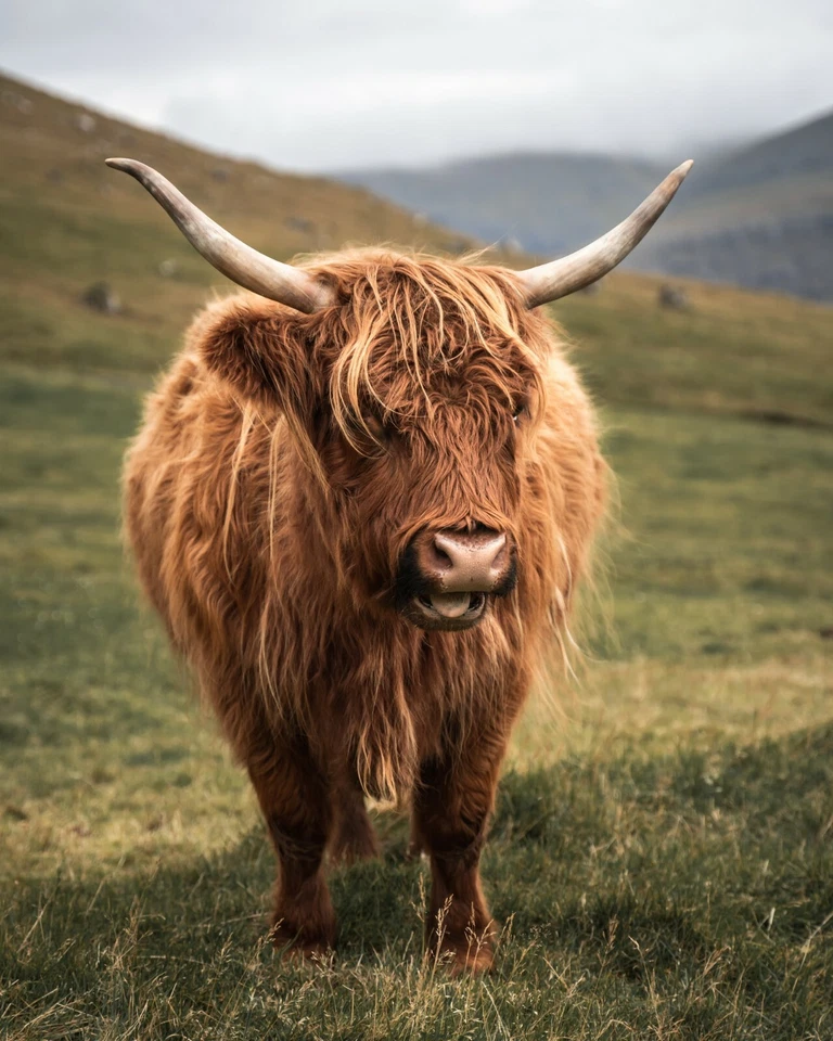 Highland Cattle Vagar Faroe islands Photo Picture Poster Print Cow Horns  - Image 1 of 1