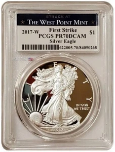 2017-W 1 Oz Silver $1 AMERICAN EAGLE PR70DCAM FS Struck At West Point Proof Coin - Picture 1 of 2