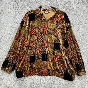 Vintage Joan Leslie Full Zip Jacket Womens XL Mixed Animal Print Velour Mob Wife - Picture 1 of 10