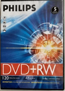 PHILIPS DVD+RW ~ 5 Pack 4.7GB ~ 1-4x Speed ~ Single Sided ~ BRAND NEW Sealed - Picture 1 of 1