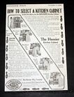 1908 OLD MAGAZINE PRINT AD, HOOSIER, HOW TO SELECT A KITCHEN CABINET, SOLID OAK!