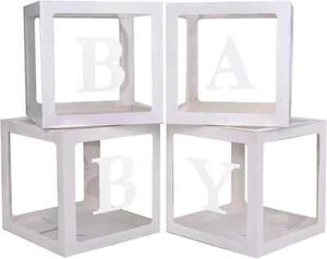 PABUES Baby Boxes with 4 PCS Letters for Baby Shower White Clear Balloon Box ... - Picture 1 of 2