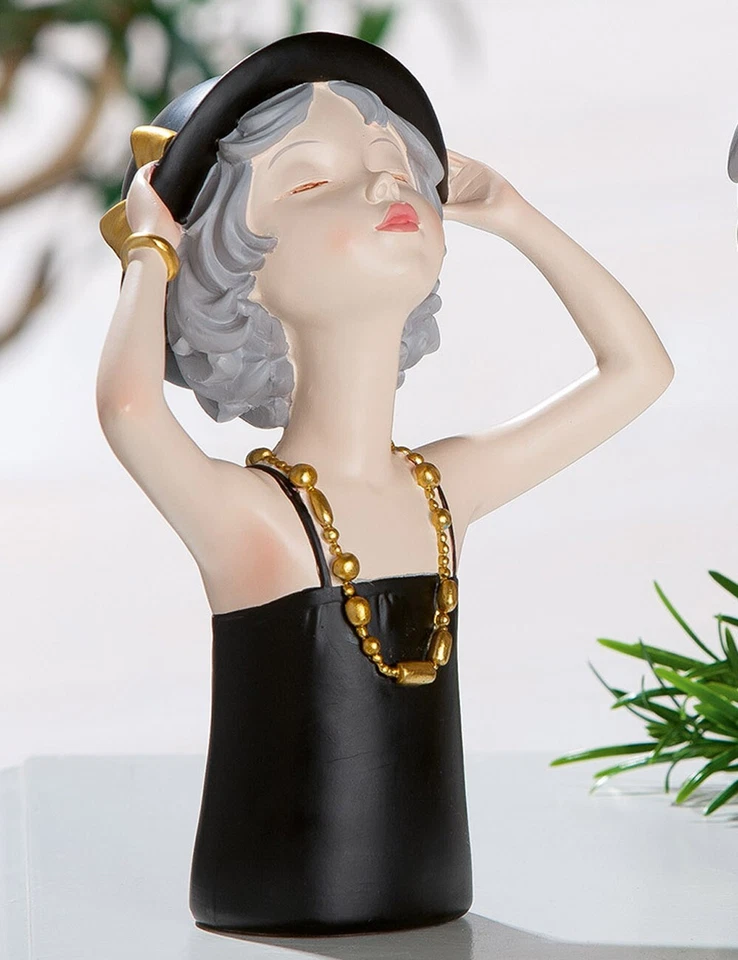 Gilde Poly Figur Lady Ella mit schwarzen Hut + Kette 23 cmH Modeaccessoire 52698 - Bild 1 von 1