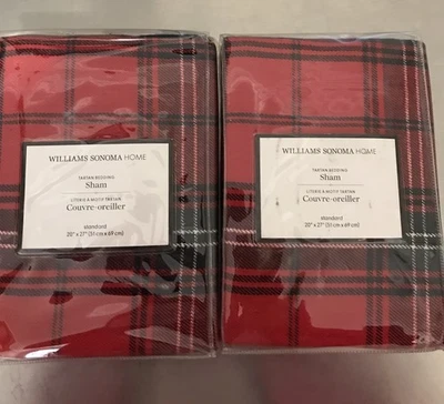 Williams Sonoma Tartán Rojo Estándar Shams Set/2 Nuevo Con Etiquetas Cuadros Navidad Algodón/Lino Foto 1 de 2